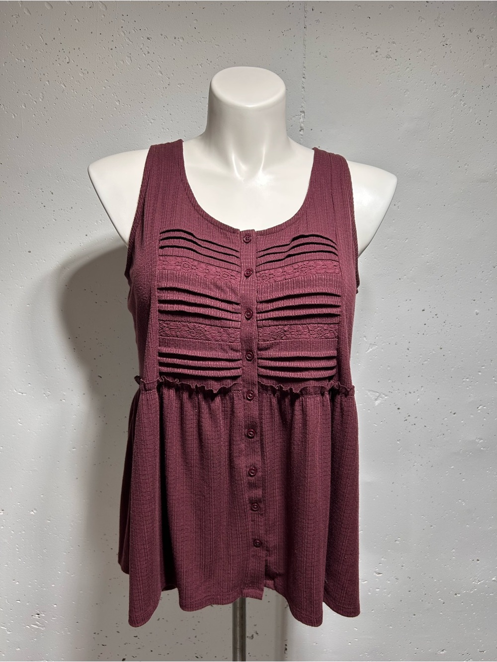 Torrid Wine Textured Jersey Button-Front Babydoll Tank Top 0